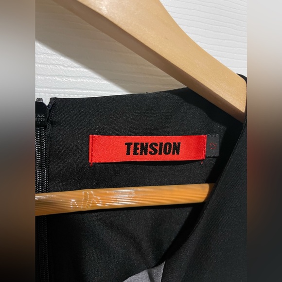 Tension black grey modern minimalist dress wool Rayon career casual midi geo 12 - Picture 2 of 6